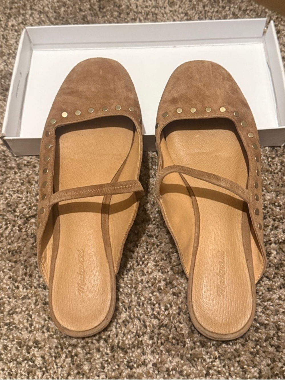 Madewell Tan Suede Studded Slip-On Mules